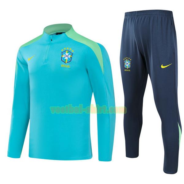 brazilië set half zipper trainingspak 2024 blauw kinderen