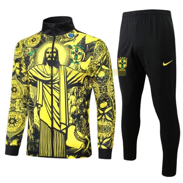 brazilië set long zipper trainingspak 2024 2025 geel mannen