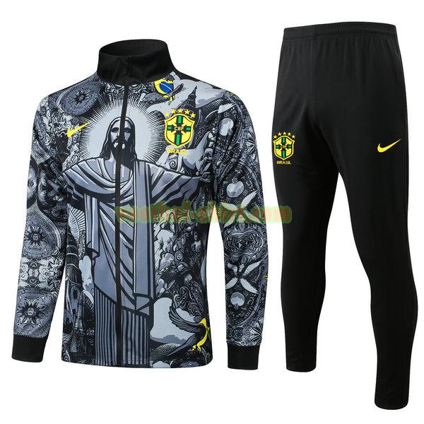 brazilië set long zipper trainingspak 2024 2025 grijs mannen