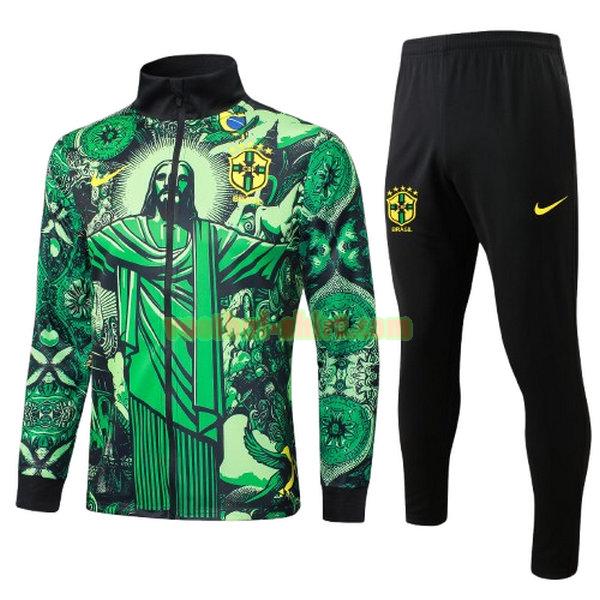 brazilië set long zipper trainingspak 2024 2025 groen mannen