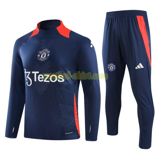 manchester united set half zipper trainingspak 2024 2025 blauw kinderen