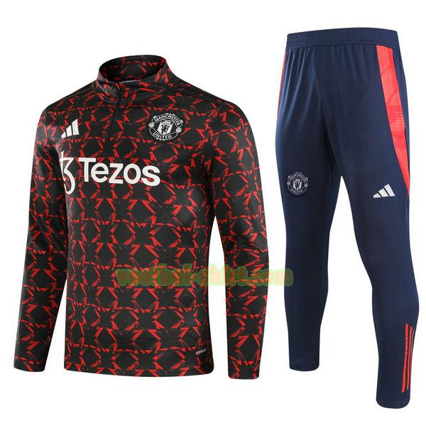 manchester united set half zipper trainingspak 2024 2025 zwart rood kinderen