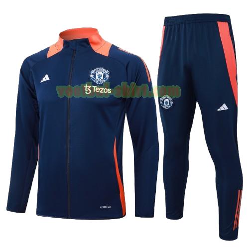 manchester united set long zipper trainingspak 2024 2025 blauw kinderen