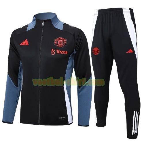 manchester united set long zipper trainingspak 2024 2025 zwart kinderen